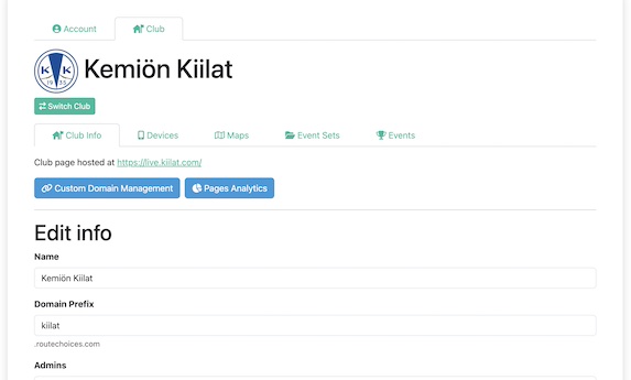 Modifying an organisation information on the Routechoices dashboard