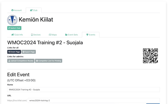 Modiying an event on Routechoices dashboard