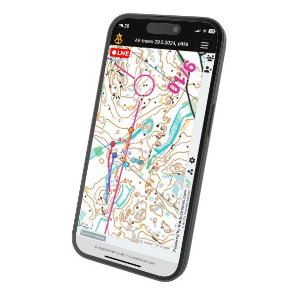 A Routechoices event's page is being displayed on a phone